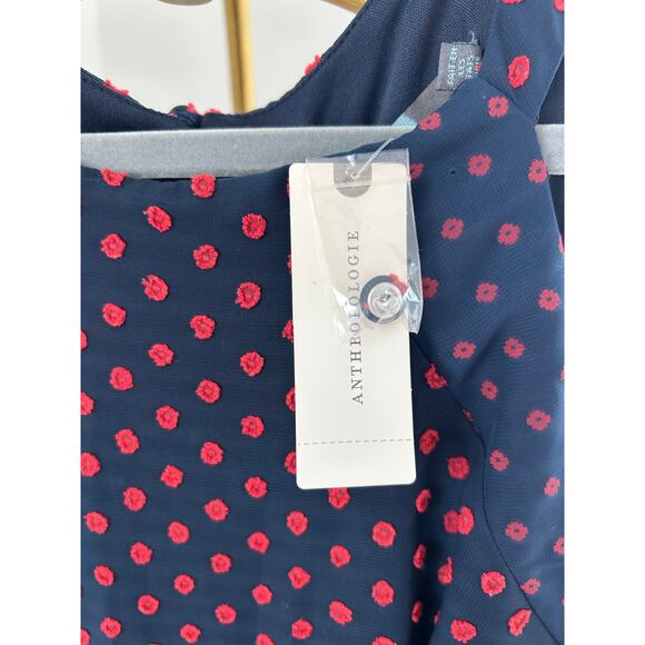 Anthropologie | NWT | Eva Franco Maryanne Navy/Red Dot Ruffle Dress | Size 4 - Picture 5 of 8